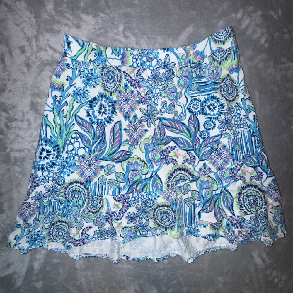 Fresh Produce Blue Floral Skort Skirt Shorts Women's Sz L Summer Activewear - Picture 2 of 9
